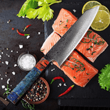 Kiritsuke ( きりつけ) Japanese Knife Damascus Steel with Coloured Ebony Handle