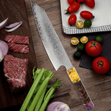Kiritsuke ( きりつけ) Japanese Knife Damascus Steel with Coloured Ebony Handle