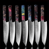 Kiritsuke ( きりつけ) Japanese Knife Damascus Steel with Coloured Ebony Handle