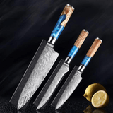 SAKUTO (作東) Japanese Damascus Steel Kitchen Knife Set With Resin Handle