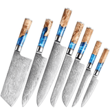 SAKUTO (作東) Japanese Damascus Steel Kitchen Knife Set With Resin Handle