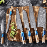 SAKUTO (作東) Japanese Damascus Steel Kitchen Knife Set With Resin Handle