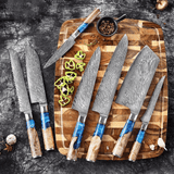 SAKUTO (作東) Japanese Damascus Steel Kitchen Knife Set With Resin Handle