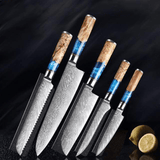 SAKUTO (作東) Japanese Damascus Steel Kitchen Knife Set With Resin Handle