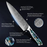 Okugai (おくがい) Damascus Steel Kitchen Knife with Abalone Handle